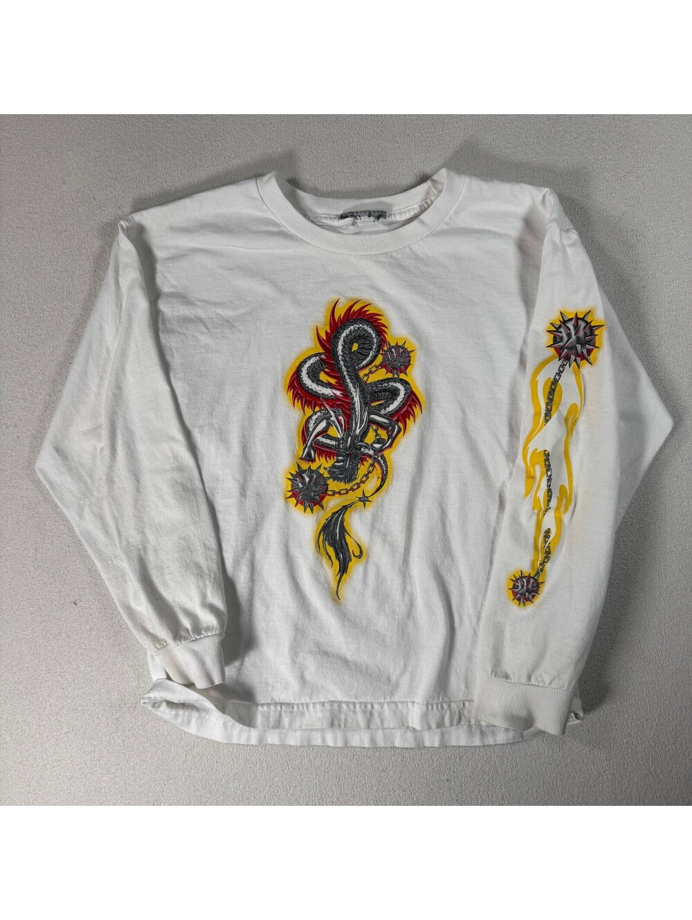 Vintage Y2K Dragon Flame Skater Style Long Sleeve Graphic Shirt Sz Youth M/L